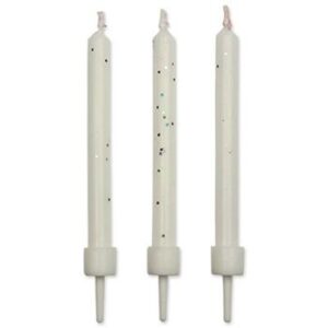 White Glitter Candles W Holders Pk/10